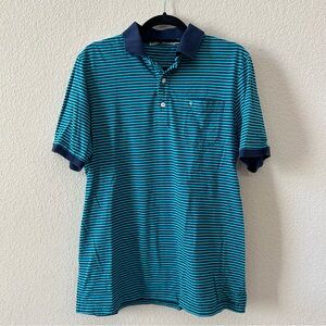 Criquet Men's Large Polo Shirt | 100% Organic Cotton | Navy & Teal Stripe